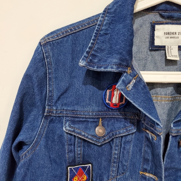 Forever21 emblem embroidered denim jean jacket small - Picture 2 of 12